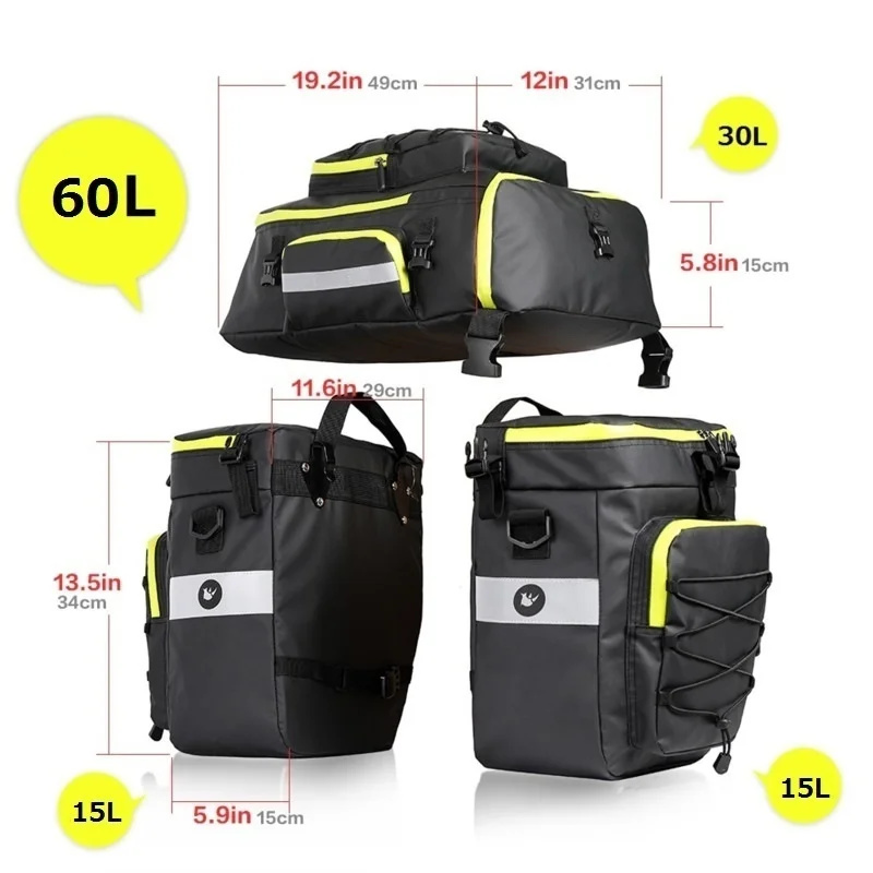 60L 3 In 1 Mountain Road Bicyc - مراجعة Panniers Waterproof Rear وسعره