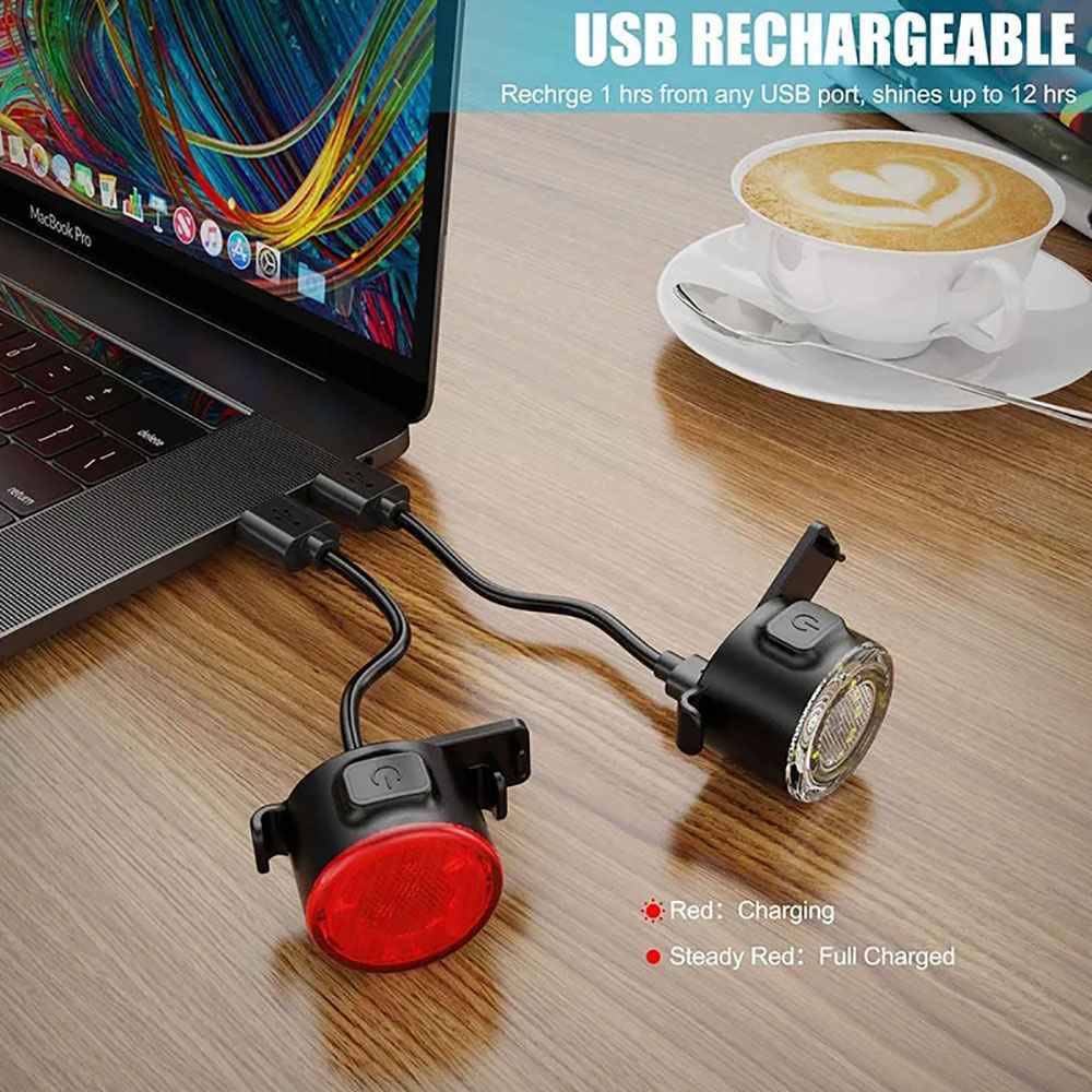 USB Rechargeable Waterproof LE - مراجعة Bike Light Front Rear وسعره